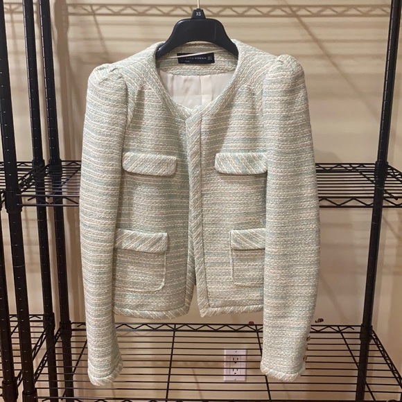 New Zara Fantasy Studded coco mint green jacket blazer spring - Picture 1 of 13